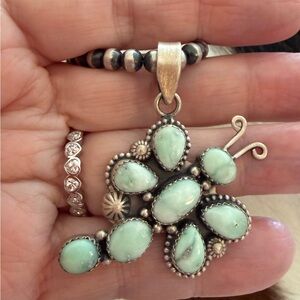 ❤️ Paloma Variscite Turquoise Dragonfly Navajo Style Matte Sterling 925 Pendant